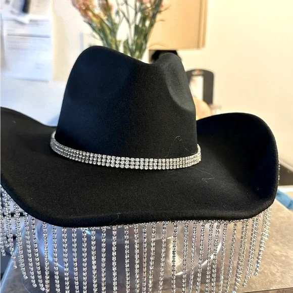 Black Chandelier Hat Outlaw Chandelier Hat - Fringe Cowboy Hat Customizable Color  main image 3